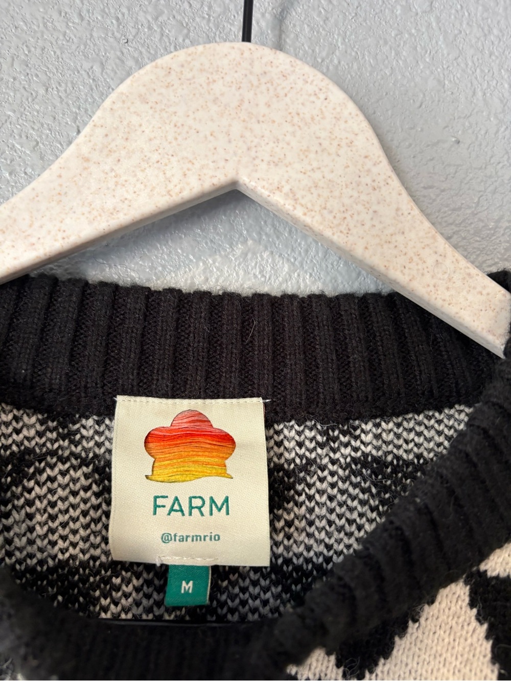 Farm Rio Deco Geometric Knit Black White Balloon Sleeve Sweater size medium - Picture 5 of 7